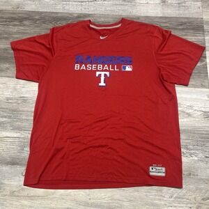 Nike Texas Rangers Shirt XL  Adult Red Dri Fit Center Swoosh Baseball Tee Mens